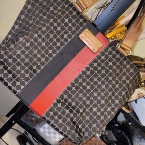 Elegant Patterned KATE SPADE Tote with Red And Black Racing Stripe Accent